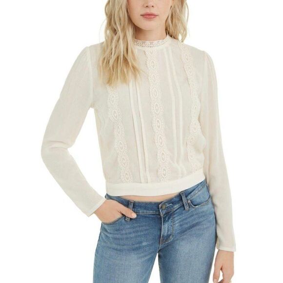 Juniors' Blouse Top Tie-Back Crochet XS Ivory‎ - Picture 4 of 6